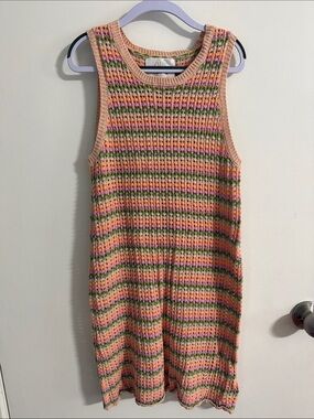 Zara Kids Peach Knit Stripe Coverup Dress with Green & Purple Accents